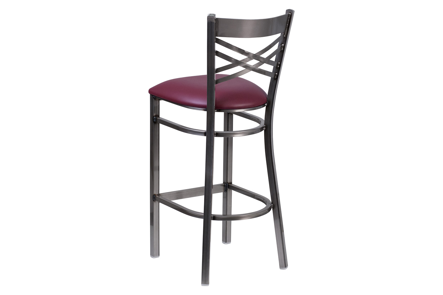 BLNK - HERCULES Series Clear Coated Metal "X" Back Restaurant Bar Stool with Burgundy Vinyl Seat