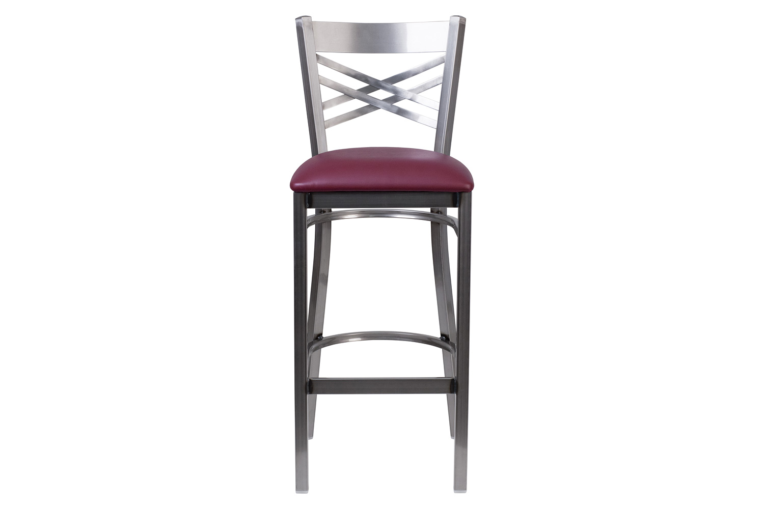 BLNK - HERCULES Series Clear Coated Metal "X" Back Restaurant Bar Stool with Burgundy Vinyl Seat