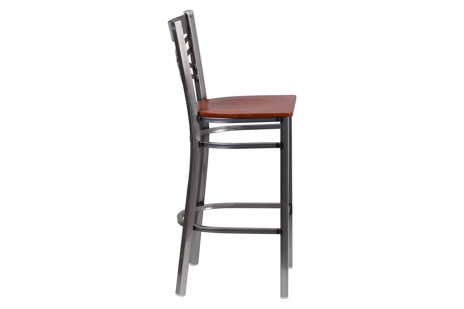 BLNK HERCULES Series Clear Coated Metal "X" Back Restaurant Bar Stool with Wood Seat - Cherry