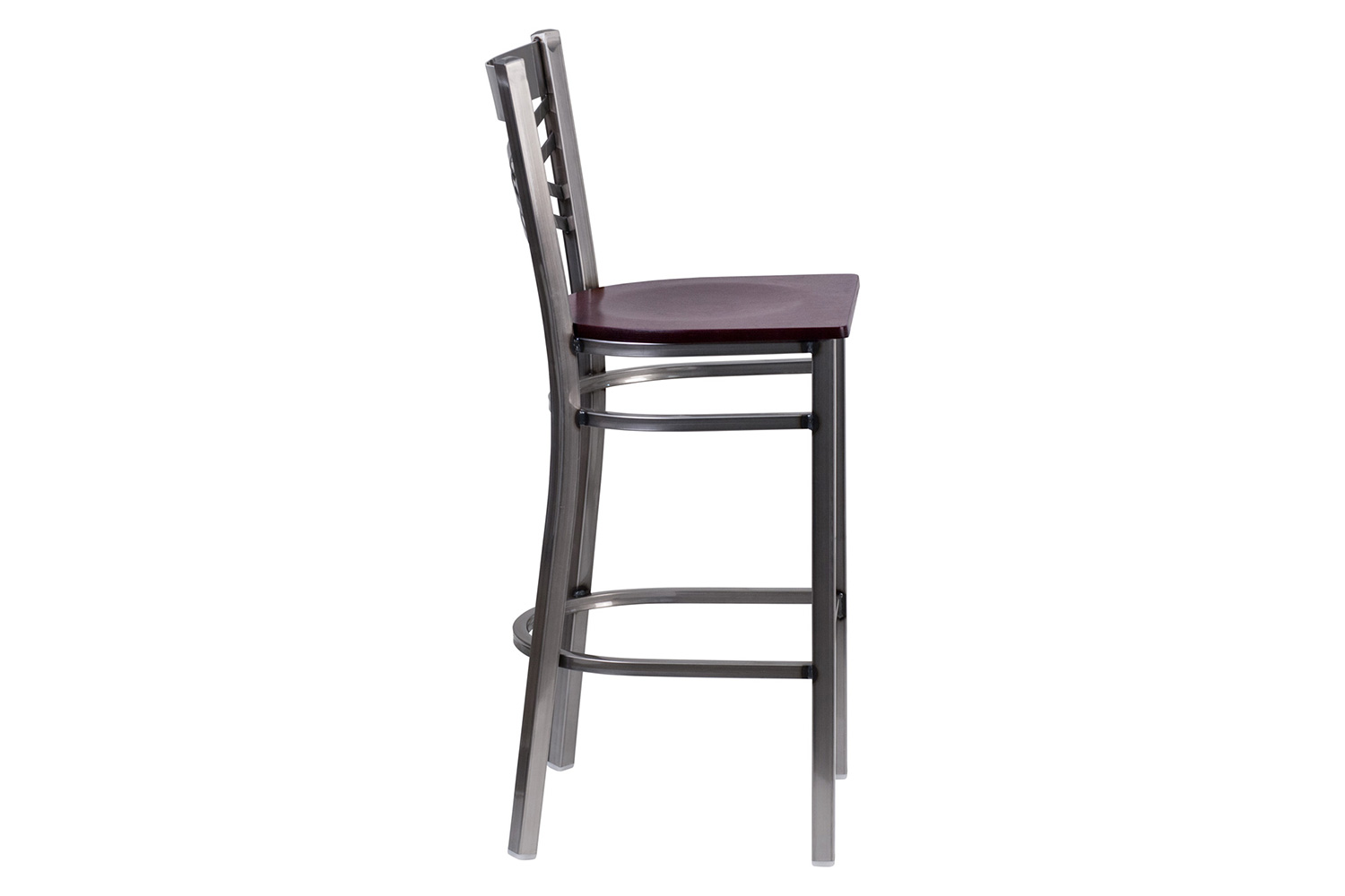 BLNK HERCULES Series Clear Coated Metal "X" Back Restaurant Bar Stool with Wood Seat - Mahogany