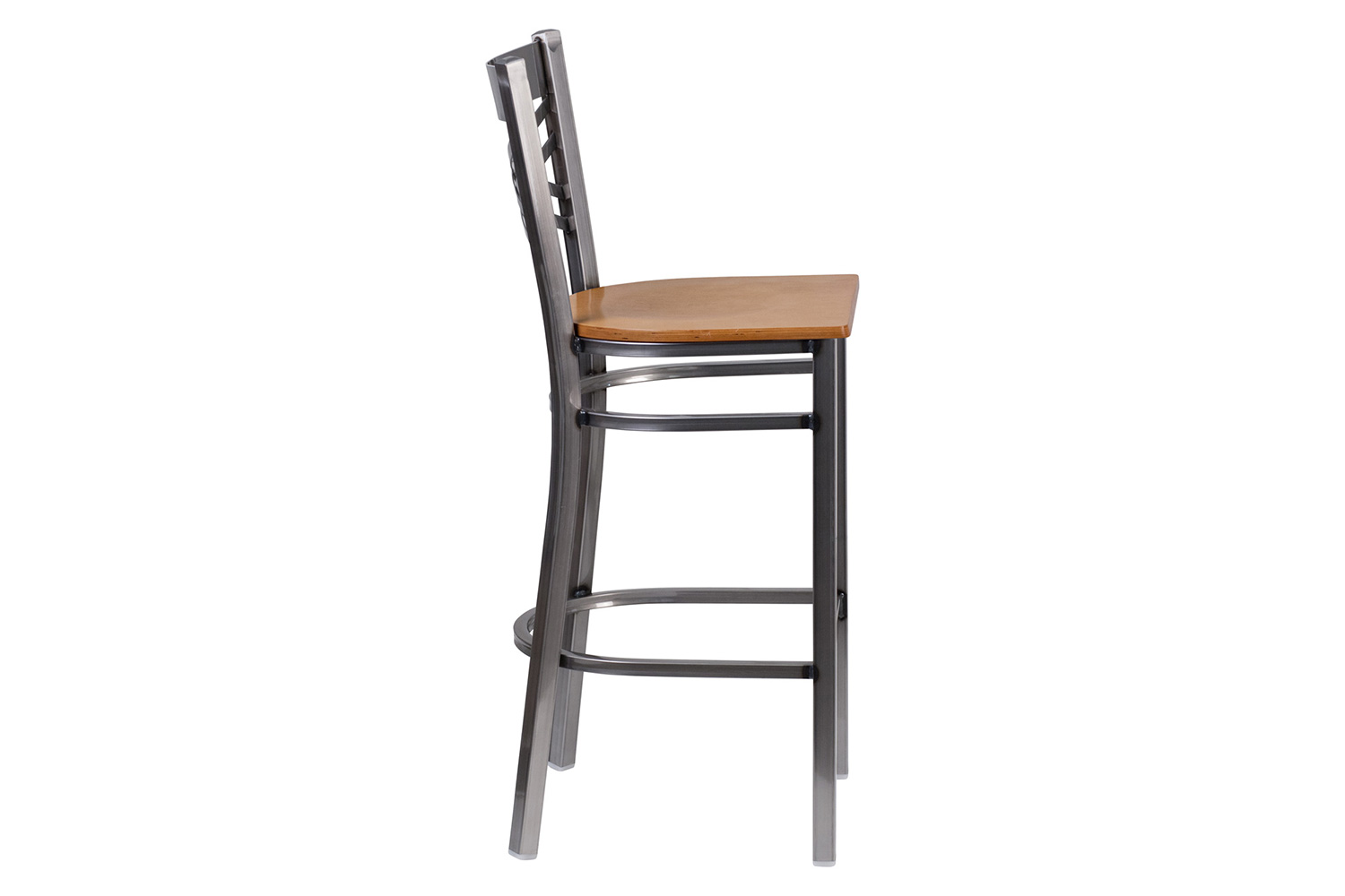 BLNK HERCULES Series Clear Coated Metal "X" Back Restaurant Bar Stool with Wood Seat - Natural