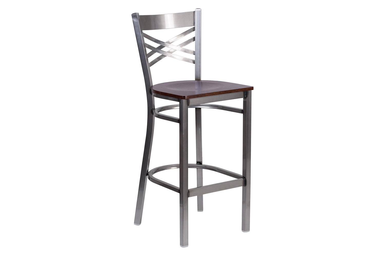 BLNK HERCULES Series Clear Coated Metal "X" Back Restaurant Bar Stool with Wood Seat