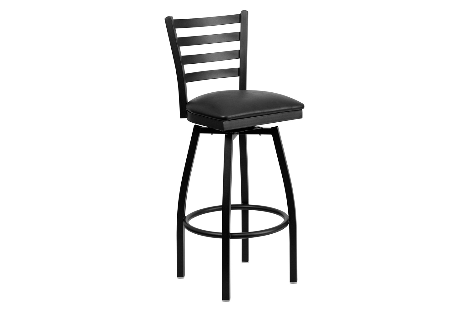 BLNK HERCULES Series Black Metal Ladder Back Swivel Bar Stool with Vinyl Seat