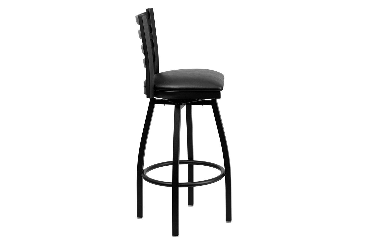 BLNK HERCULES Series Black Metal Ladder Back Swivel Bar Stool with Vinyl Seat - Black