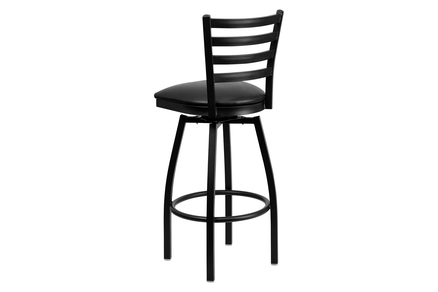 BLNK HERCULES Series Black Metal Ladder Back Swivel Bar Stool with Vinyl Seat - Black