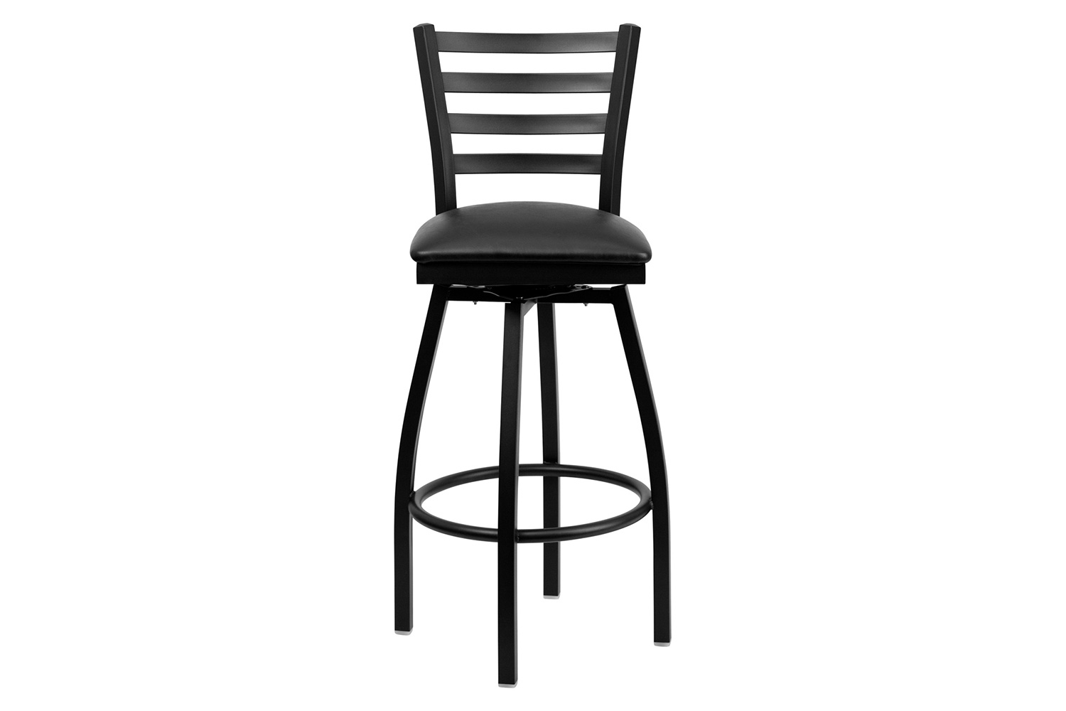 BLNK HERCULES Series Black Metal Ladder Back Swivel Bar Stool with Vinyl Seat - Black