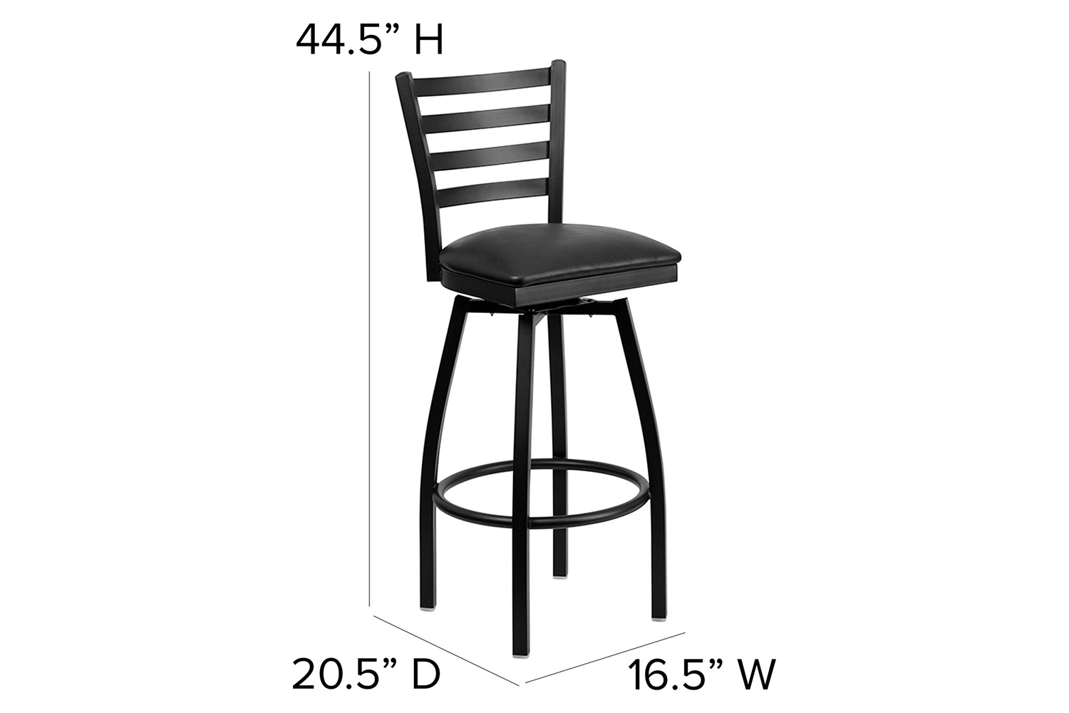 BLNK HERCULES Series Black Metal Ladder Back Swivel Bar Stool with Vinyl Seat - Black