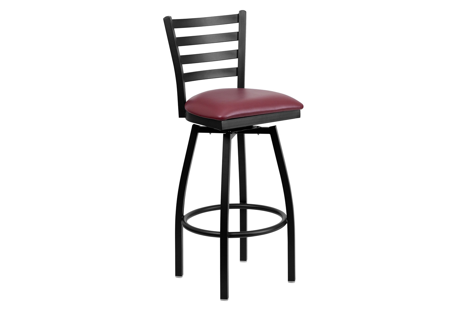 BLNK HERCULES Series Black Metal Ladder Back Swivel Bar Stool with Vinyl Seat - Burgundy