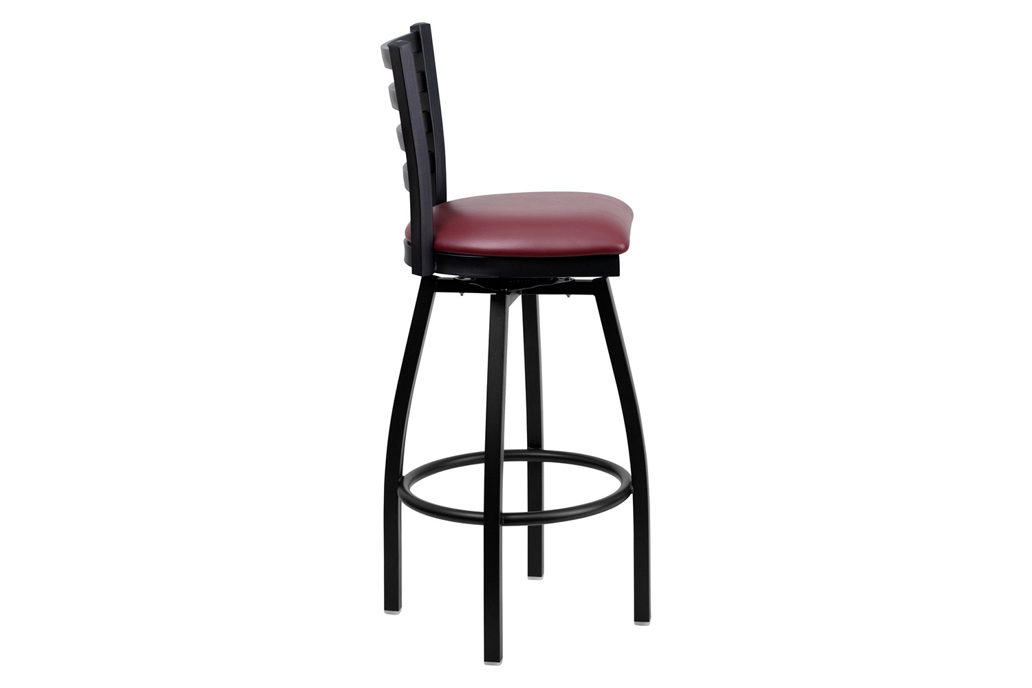 BLNK HERCULES Series Black Metal Ladder Back Swivel Bar Stool with Vinyl Seat - Burgundy