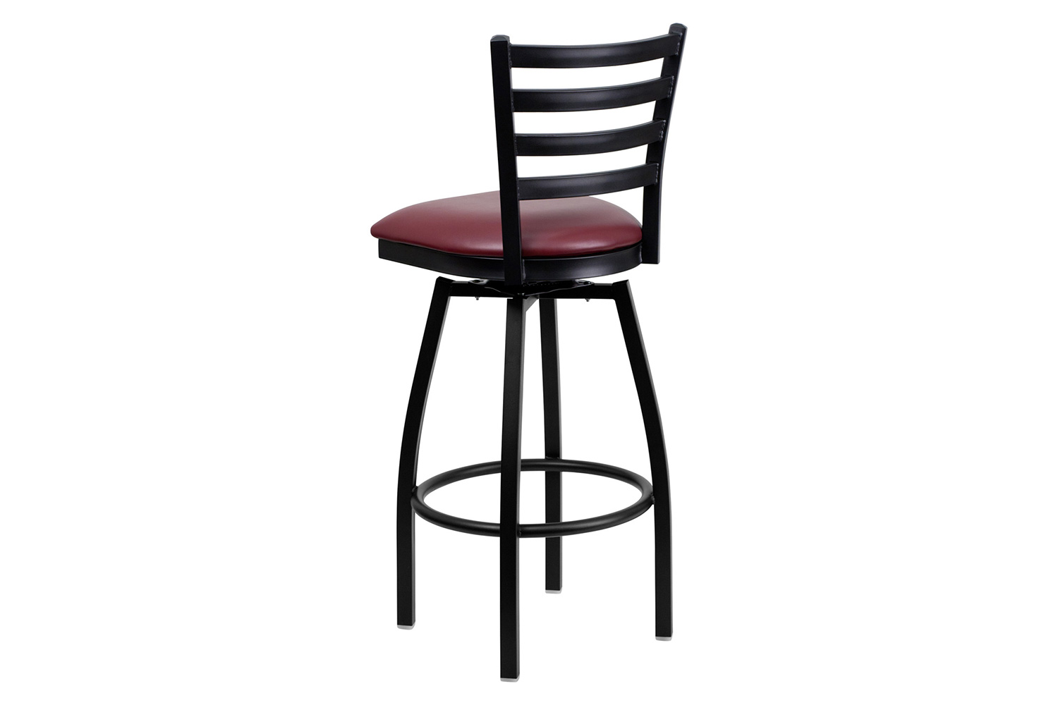 BLNK HERCULES Series Black Metal Ladder Back Swivel Bar Stool with Vinyl Seat - Burgundy