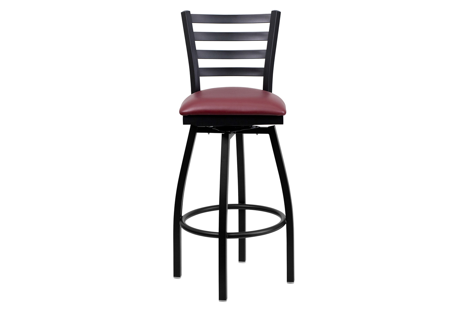 BLNK HERCULES Series Black Metal Ladder Back Swivel Bar Stool with Vinyl Seat - Burgundy