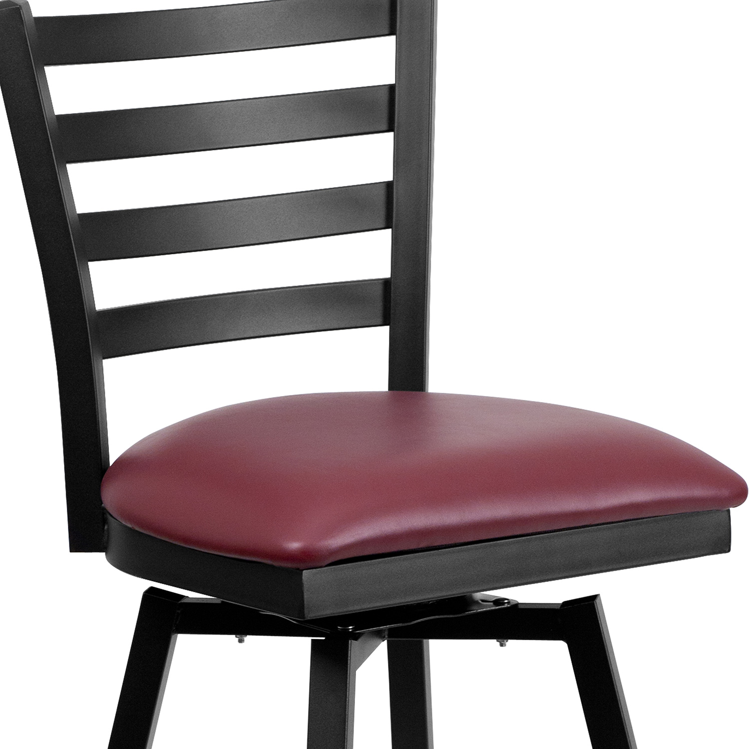 BLNK HERCULES Series Black Metal Ladder Back Swivel Bar Stool with Vinyl Seat - Burgundy