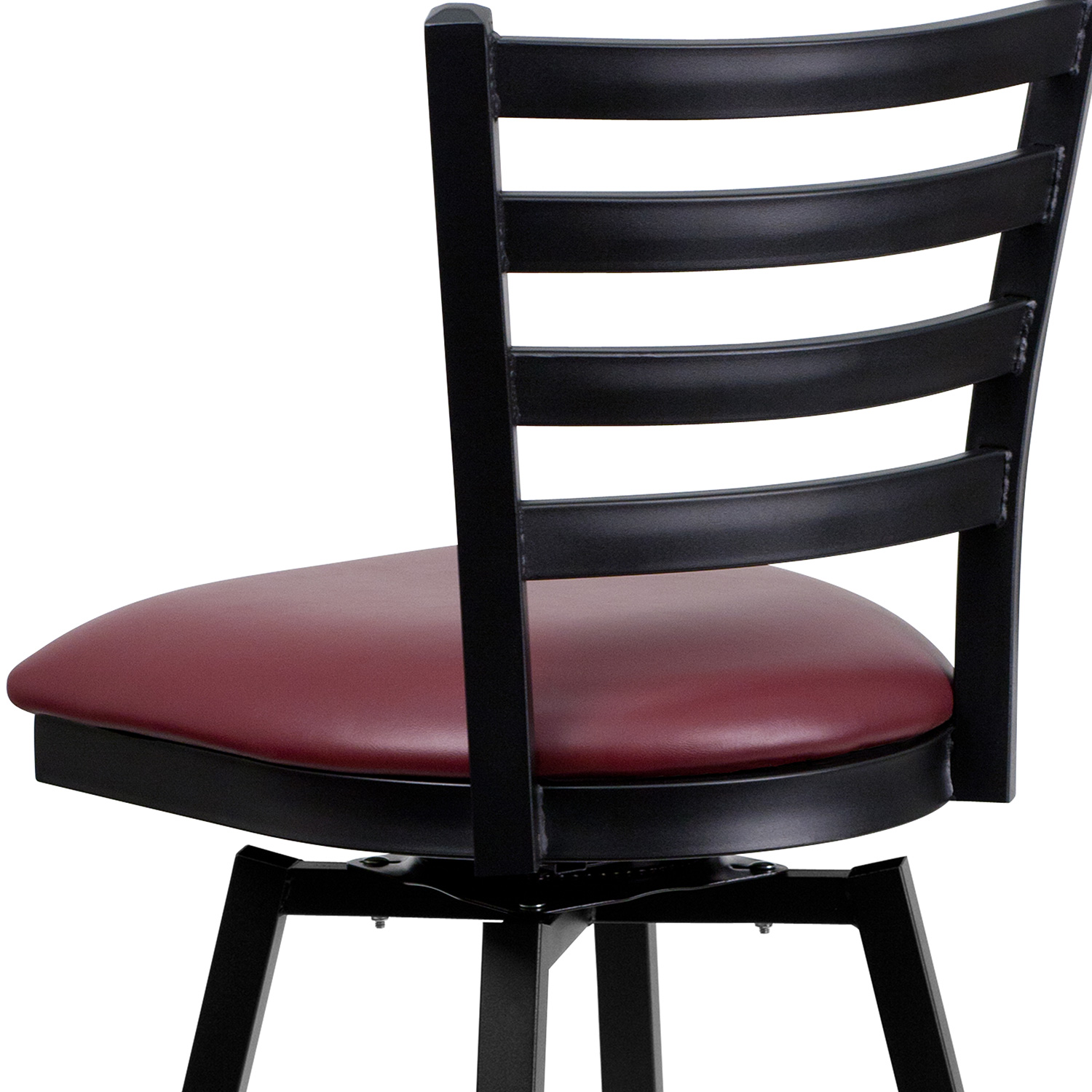 BLNK HERCULES Series Black Metal Ladder Back Swivel Bar Stool with Vinyl Seat - Burgundy