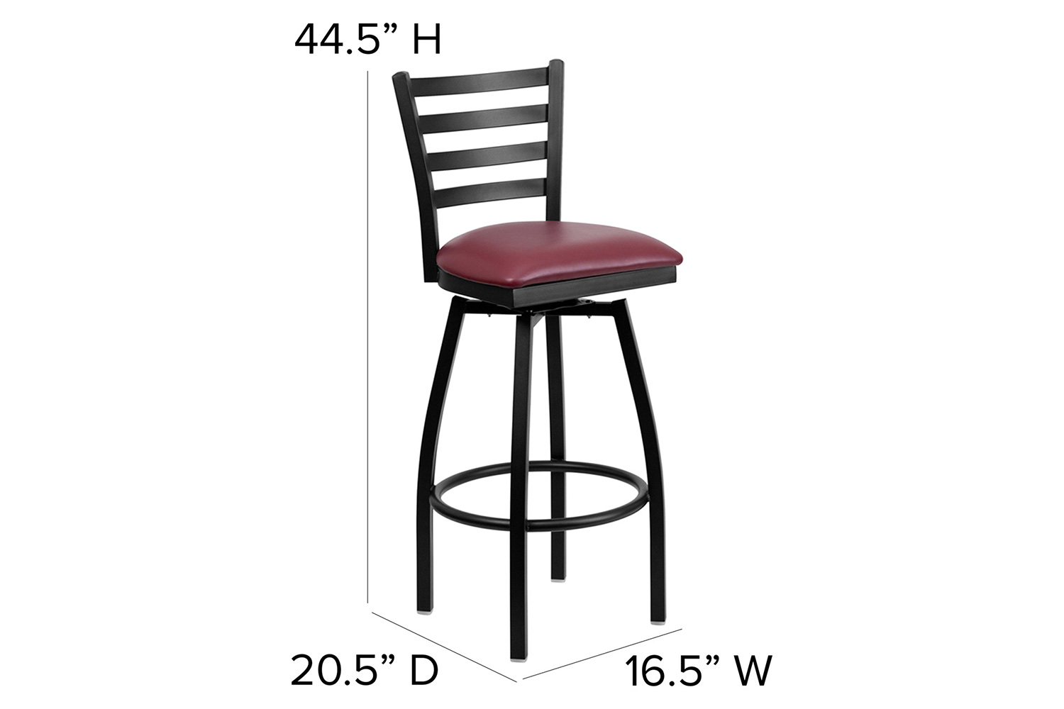 BLNK HERCULES Series Black Metal Ladder Back Swivel Bar Stool with Vinyl Seat - Burgundy