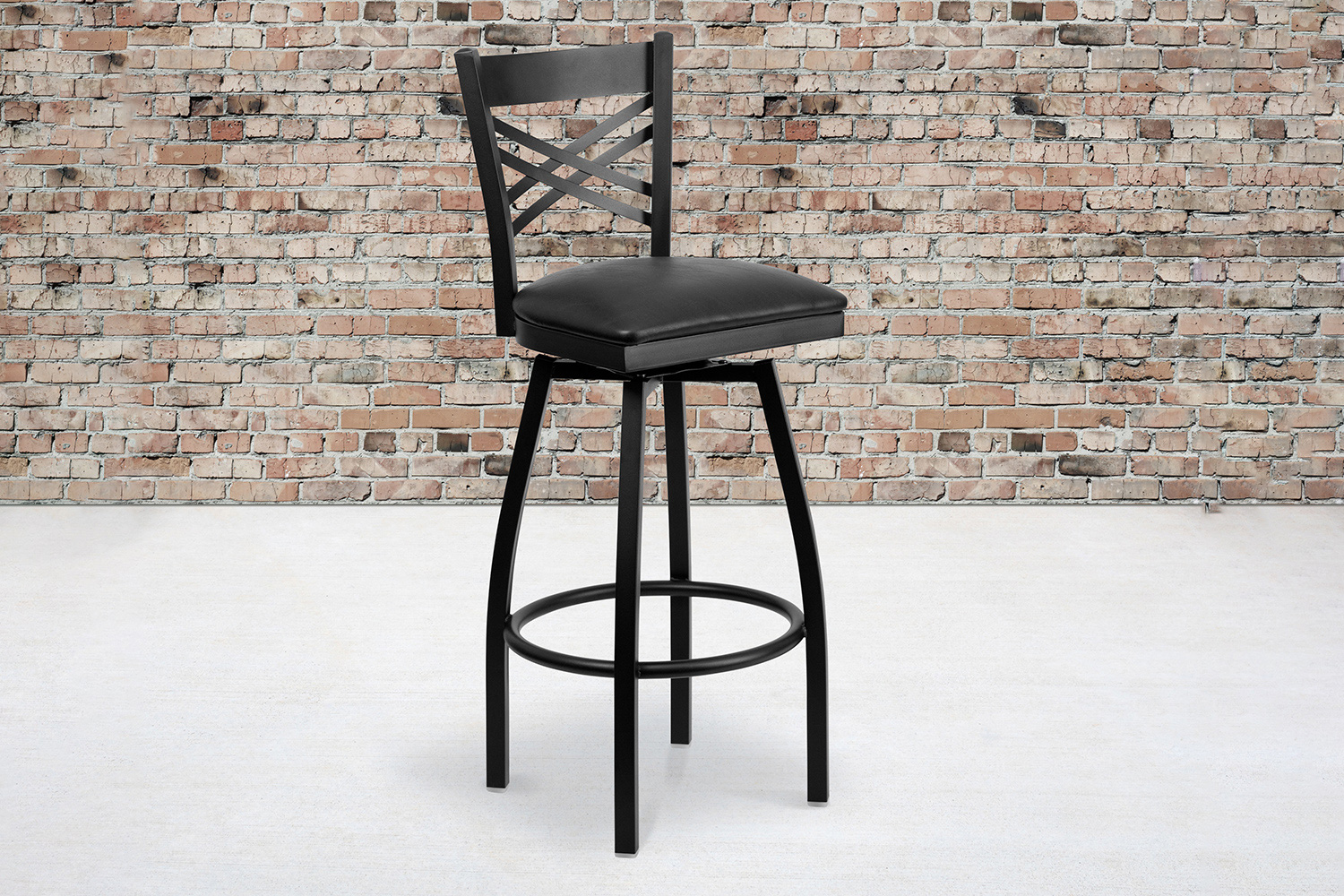 BLNK HERCULES Series Black Metal "X" Back Swivel Bar Stool with Vinyl Seat