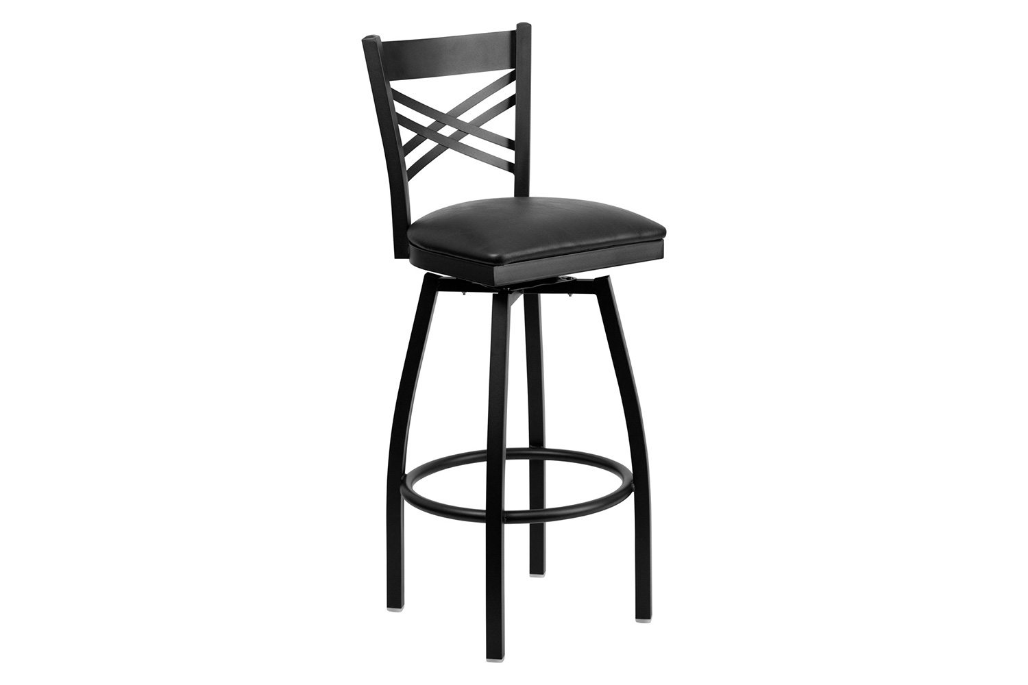 BLNK HERCULES Series Black Metal "X" Back Swivel Bar Stool with Vinyl Seat - Black