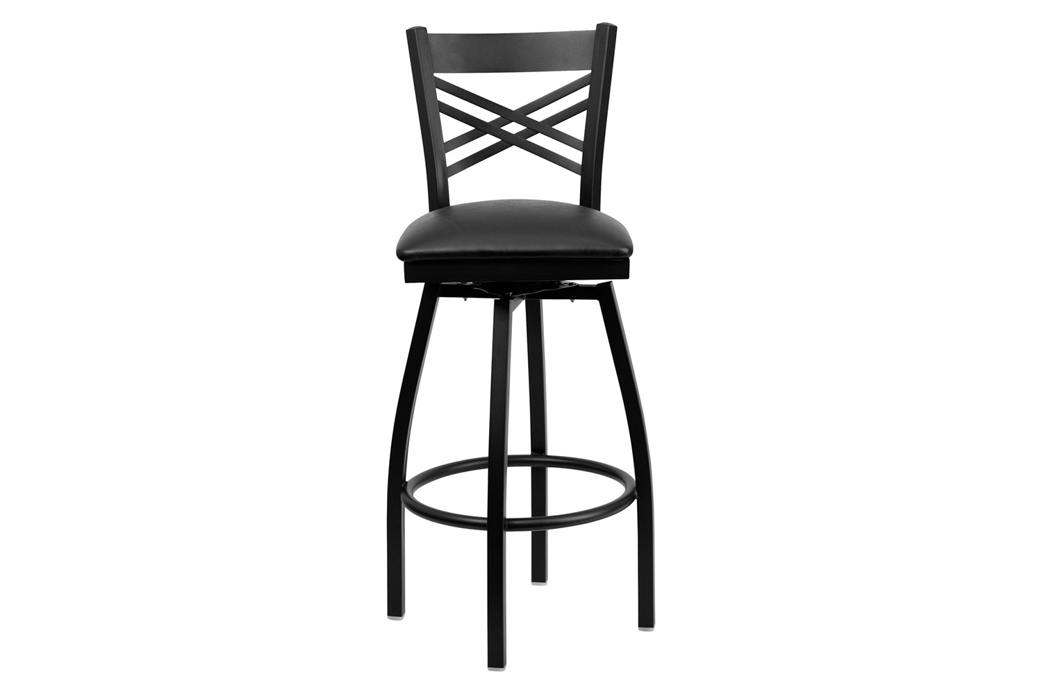 BLNK HERCULES Series Black Metal "X" Back Swivel Bar Stool with Vinyl Seat - Black