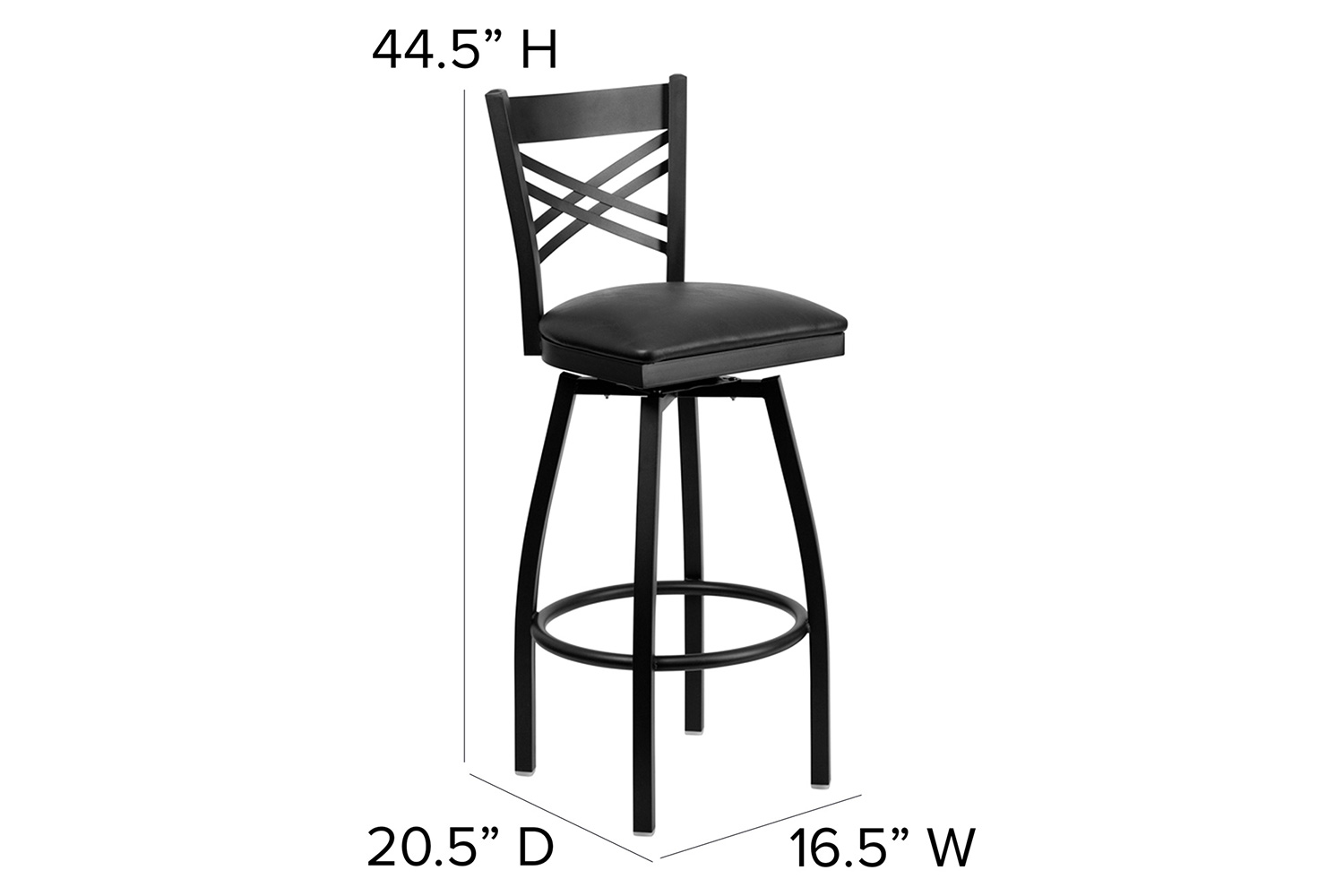 BLNK HERCULES Series Black Metal "X" Back Swivel Bar Stool with Vinyl Seat - Black