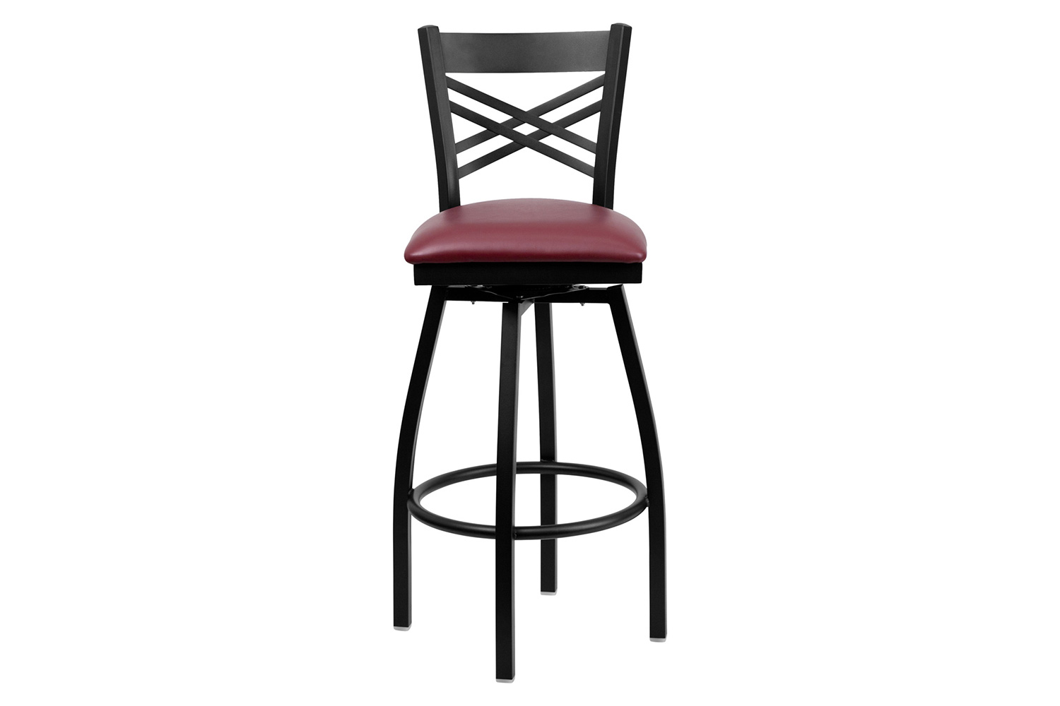 BLNK HERCULES Series Black Metal "X" Back Swivel Bar Stool with Vinyl Seat - Burgundy