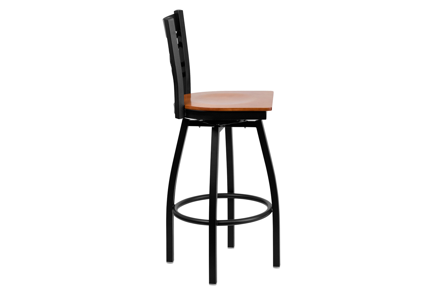 BLNK HERCULES Series Black Metal "X" Back Swivel Bar Stool with Wood Seat - Cherry