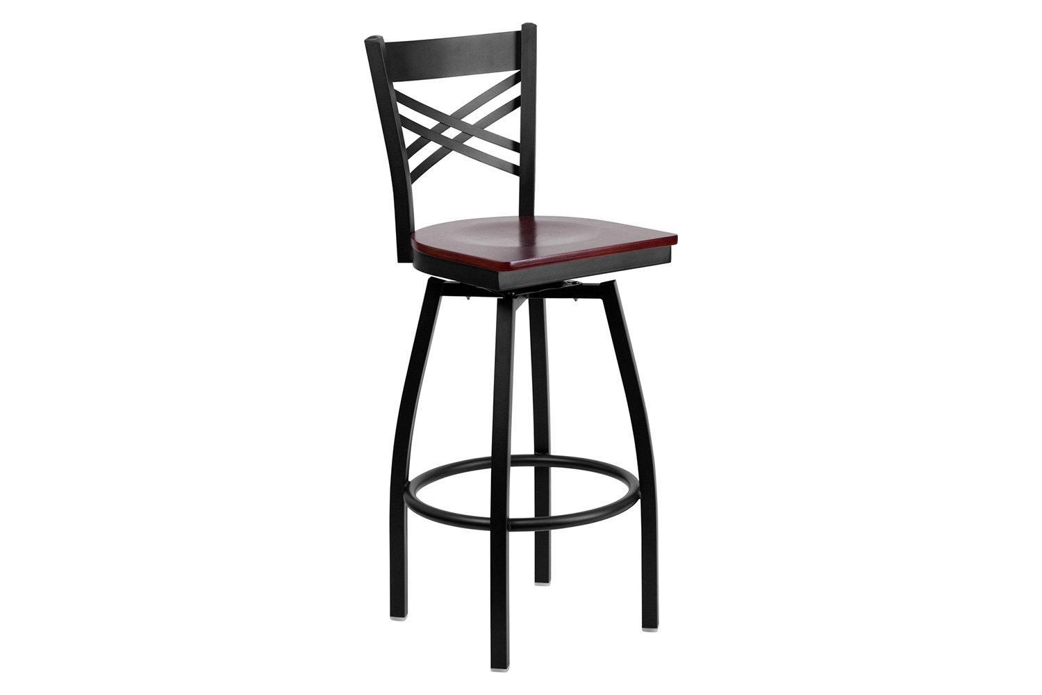 BLNK HERCULES Series Black Metal "X" Back Swivel Bar Stool with Wood Seat