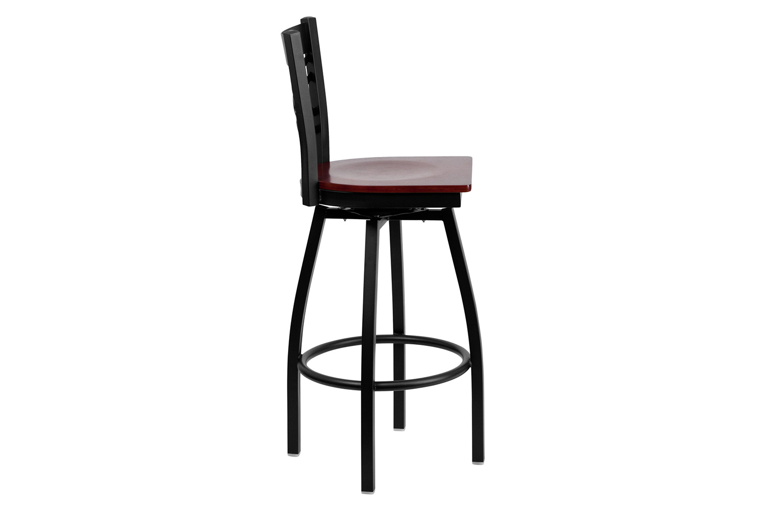 BLNK HERCULES Series Black Metal "X" Back Swivel Bar Stool with Wood Seat - Mahogany