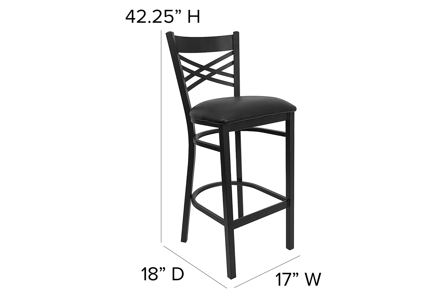 BLNK HERCULES Series Black Metal "X" Back Restaurant Bar Stool with Vinyl Seat - Black