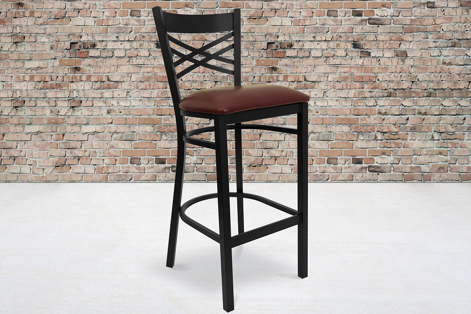 BLNK HERCULES Series Black Metal "X" Back Restaurant Bar Stool with Vinyl Seat