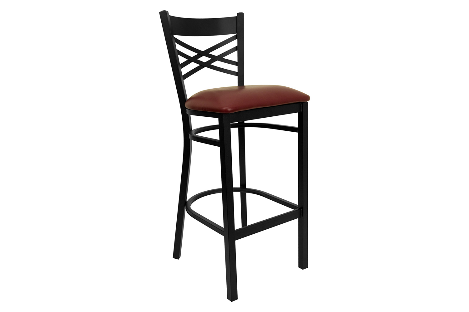 BLNK HERCULES Series Black Metal "X" Back Restaurant Bar Stool with Vinyl Seat - Burgundy