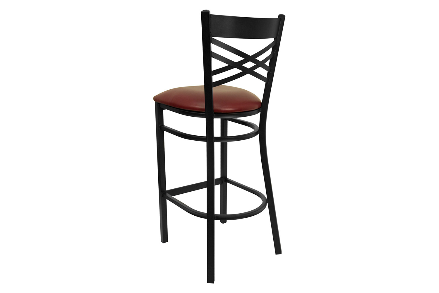 BLNK HERCULES Series Black Metal "X" Back Restaurant Bar Stool with Vinyl Seat - Burgundy