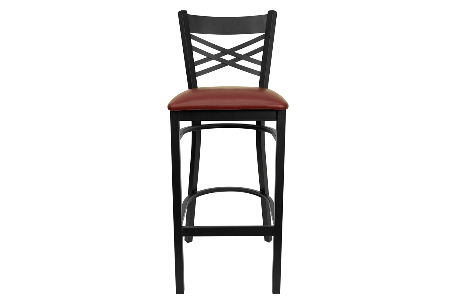 BLNK HERCULES Series Black Metal "X" Back Restaurant Bar Stool with Vinyl Seat - Burgundy