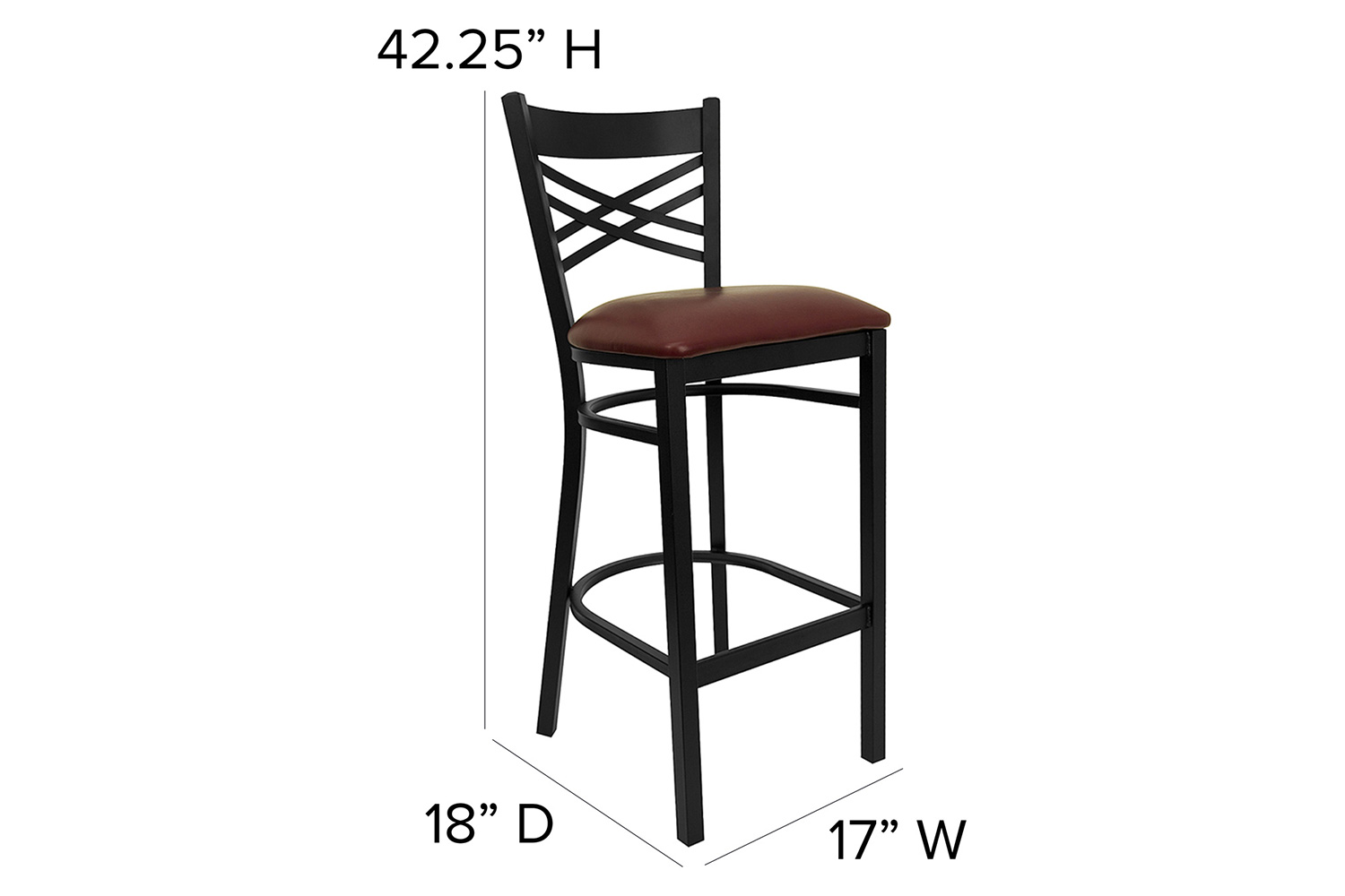 BLNK HERCULES Series Black Metal "X" Back Restaurant Bar Stool with Vinyl Seat - Burgundy