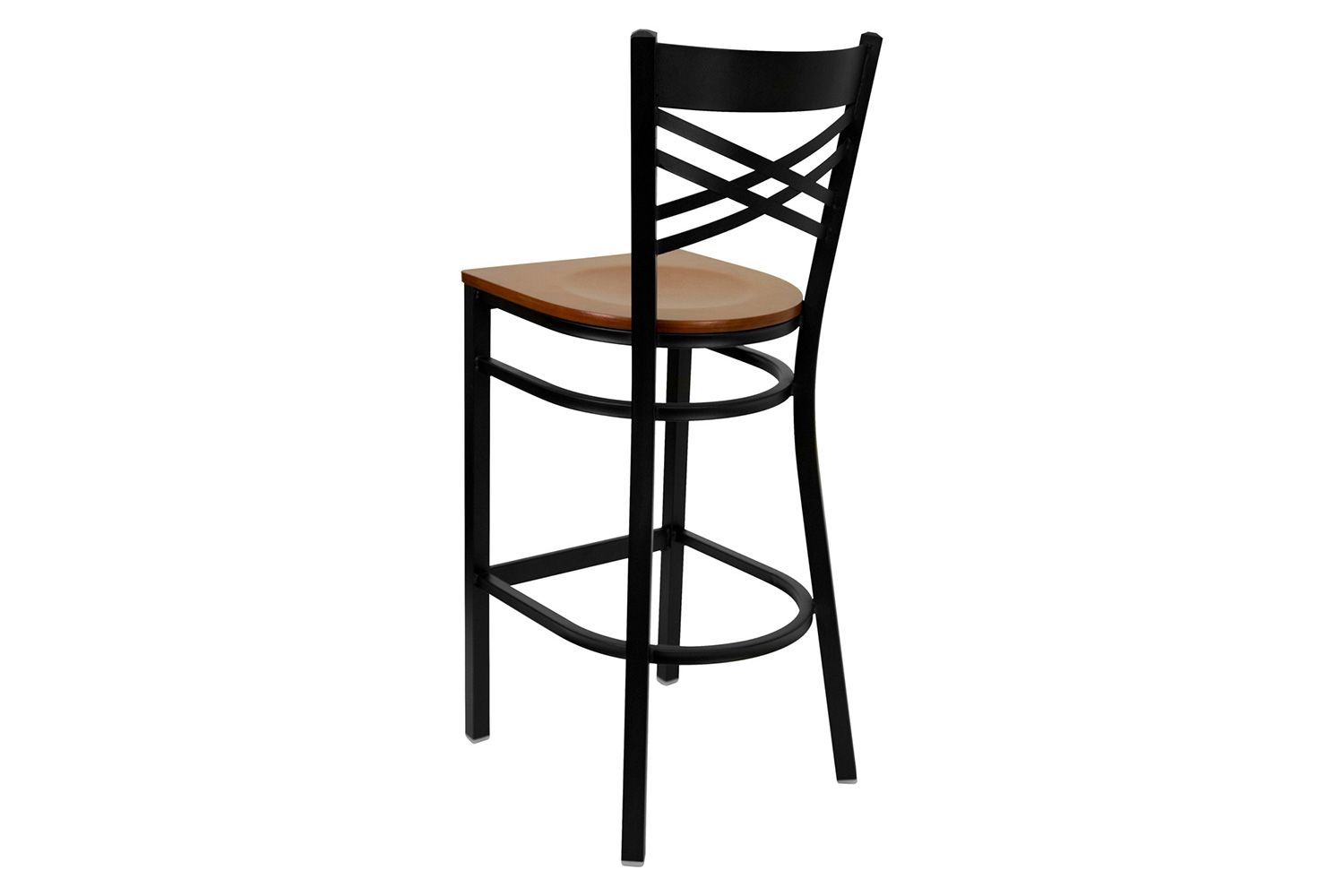 BLNK HERCULES Series Black Metal "X" Back Restaurant Bar Stool with Wood Seat - Cherry