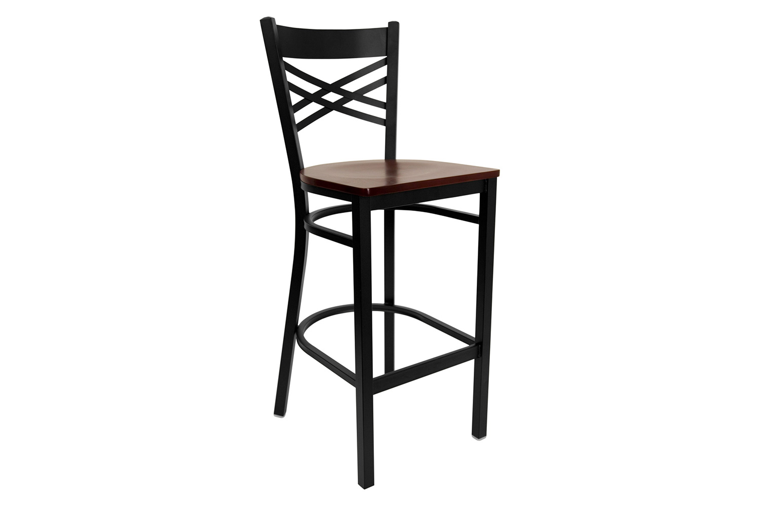 BLNK HERCULES Series Black Metal "X" Back Restaurant Bar Stool with Wood Seat