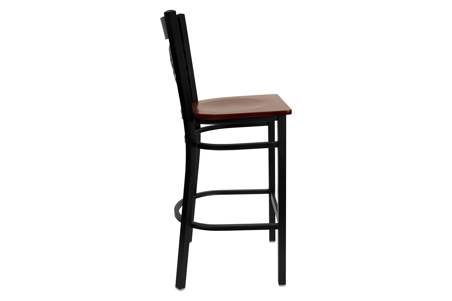 BLNK HERCULES Series Black Metal "X" Back Restaurant Bar Stool with Wood Seat - Mahogany