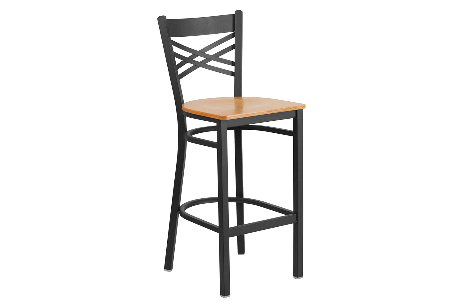 BLNK HERCULES Series Black Metal "X" Back Restaurant Bar Stool with Wood Seat - Natural