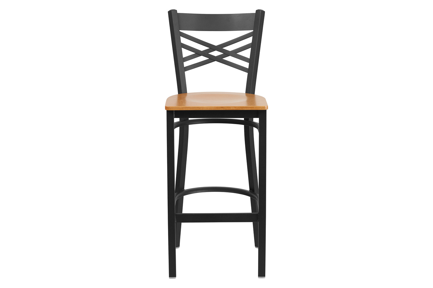 BLNK HERCULES Series Black Metal "X" Back Restaurant Bar Stool with Wood Seat - Natural