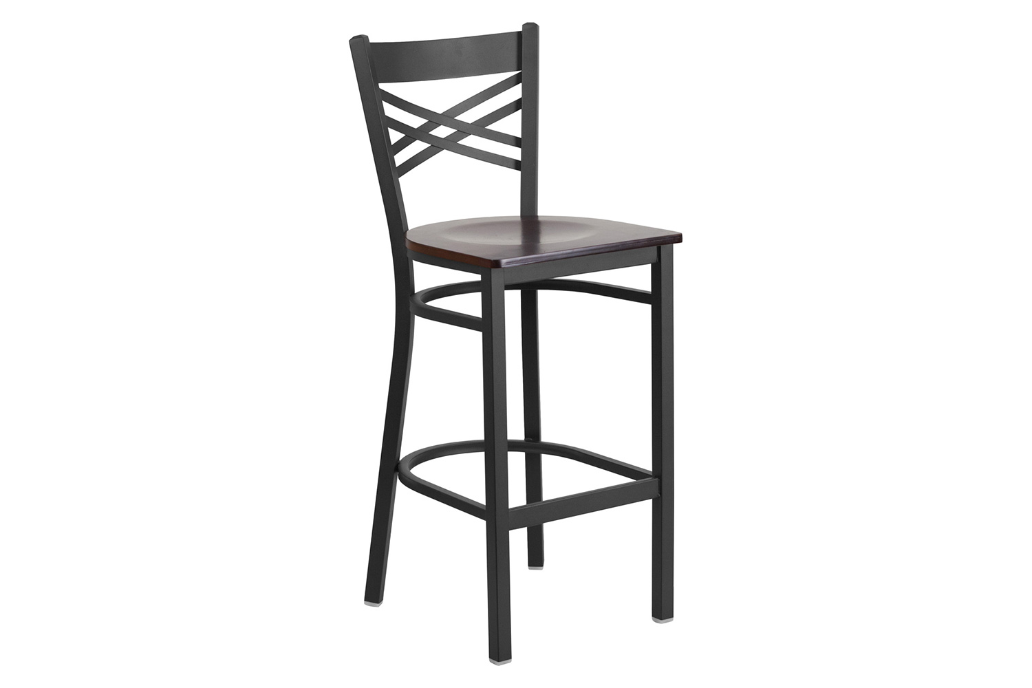 BLNK HERCULES Series Black Metal "X" Back Restaurant Bar Stool with Wood Seat - Walnut