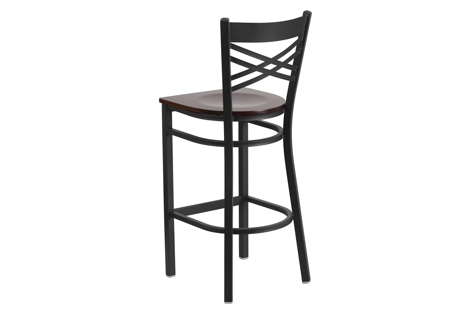 BLNK HERCULES Series Black Metal "X" Back Restaurant Bar Stool with Wood Seat - Walnut