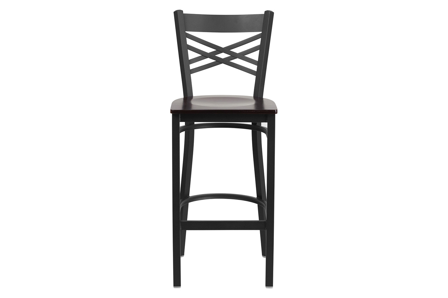 BLNK HERCULES Series Black Metal "X" Back Restaurant Bar Stool with Wood Seat - Walnut