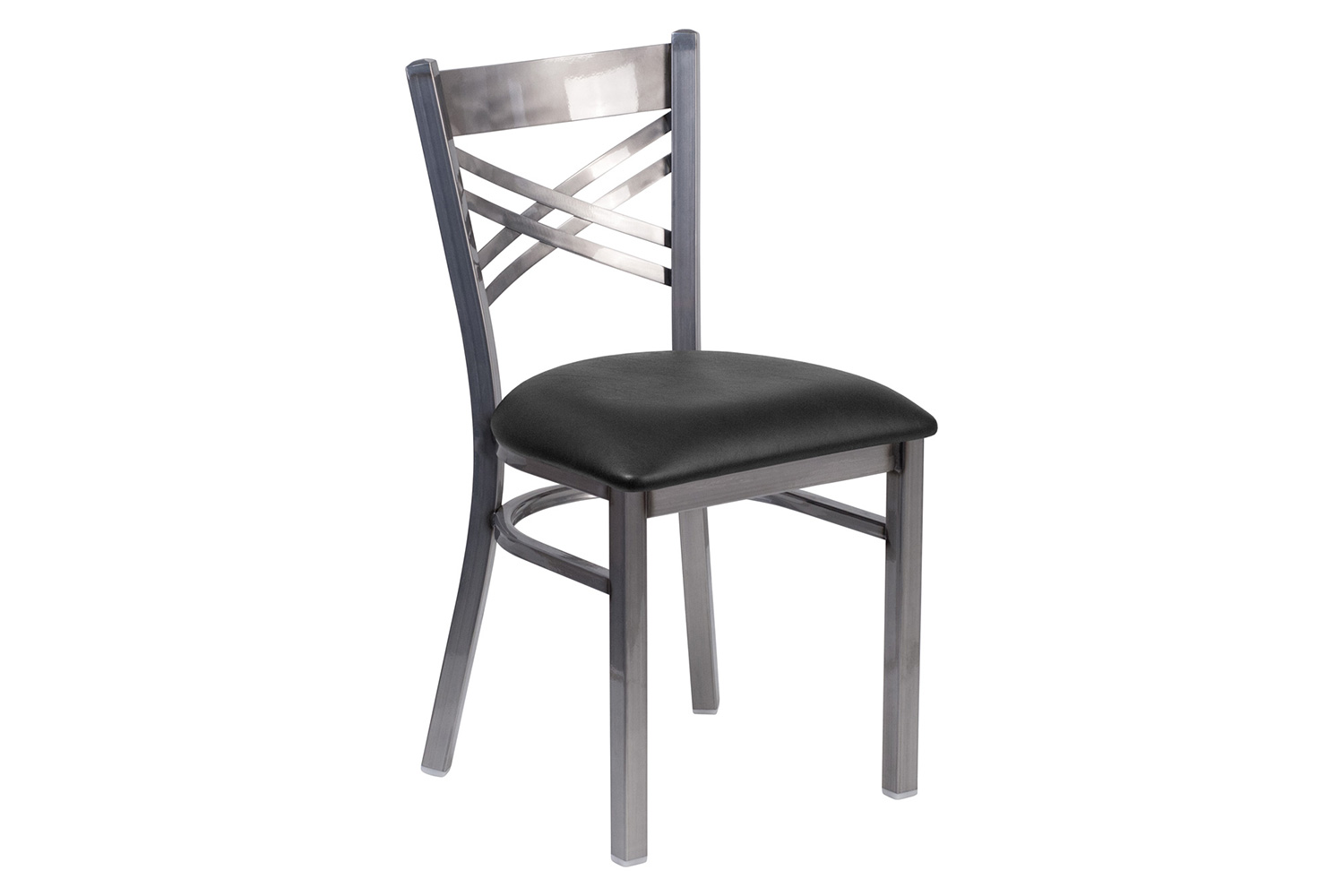 BLNK HERCULES Series Clear Coated Metal X Back Restaurant Chair with Vinyl Seat - Black