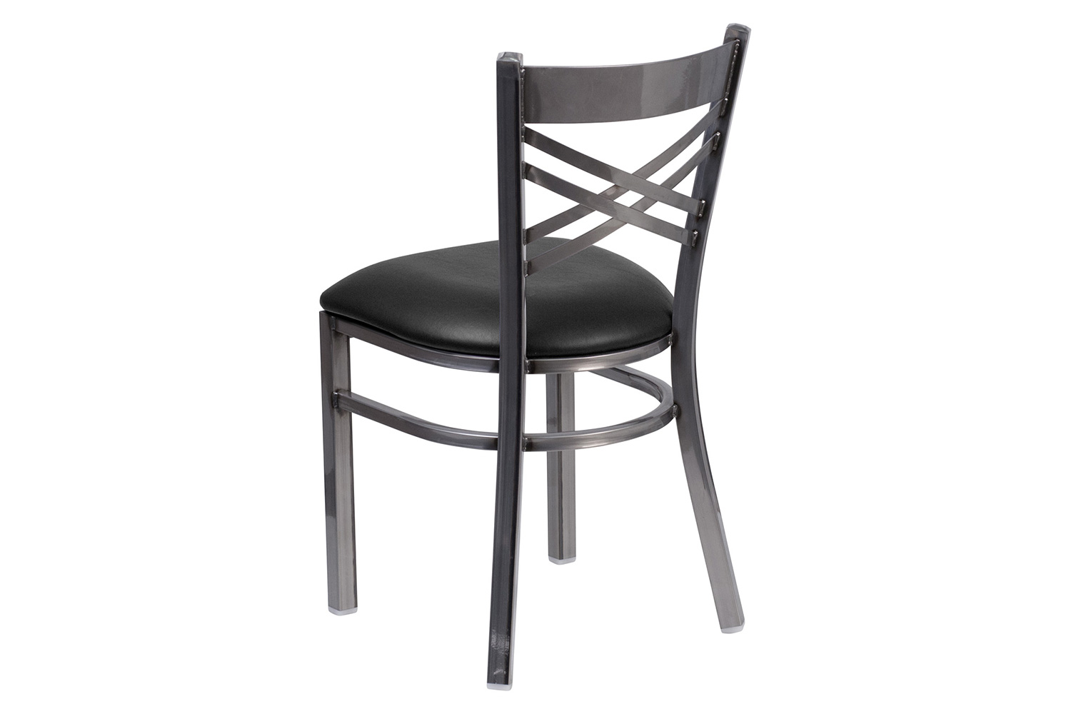 BLNK HERCULES Series Clear Coated Metal X Back Restaurant Chair with Vinyl Seat - Black