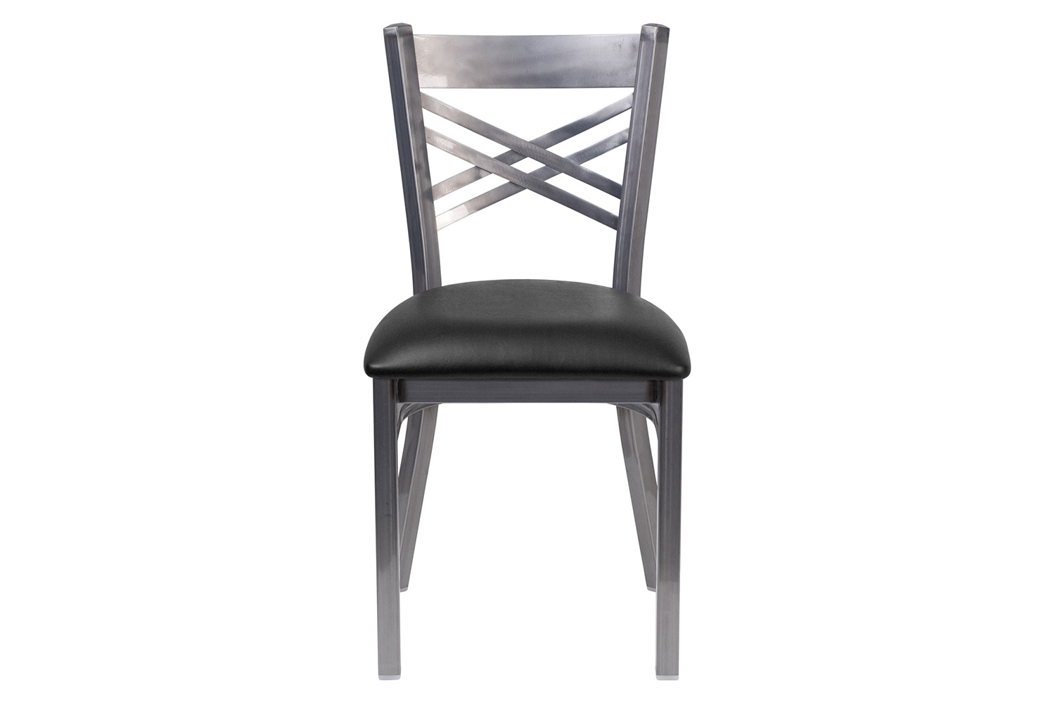 BLNK HERCULES Series Clear Coated Metal X Back Restaurant Chair with Vinyl Seat - Black