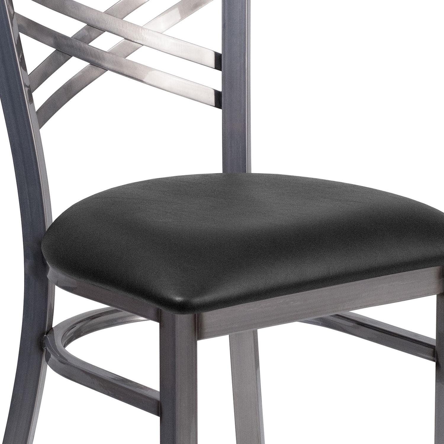 BLNK HERCULES Series Clear Coated Metal X Back Restaurant Chair with Vinyl Seat - Black