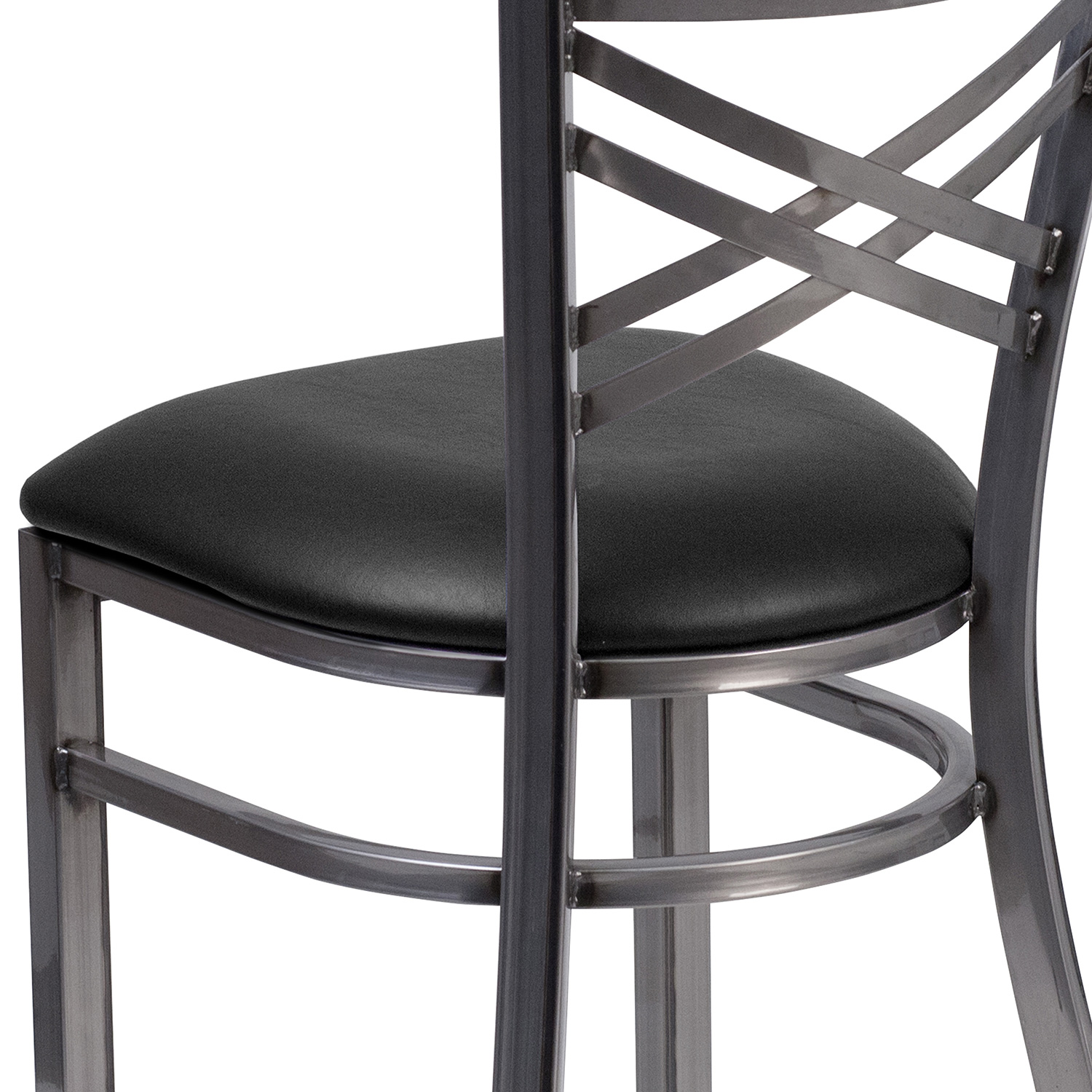 BLNK HERCULES Series Clear Coated Metal X Back Restaurant Chair with Vinyl Seat - Black