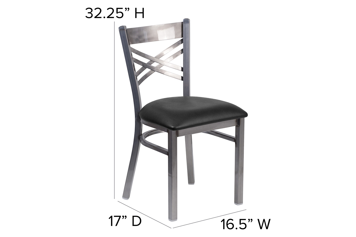 BLNK HERCULES Series Clear Coated Metal X Back Restaurant Chair with Vinyl Seat - Black