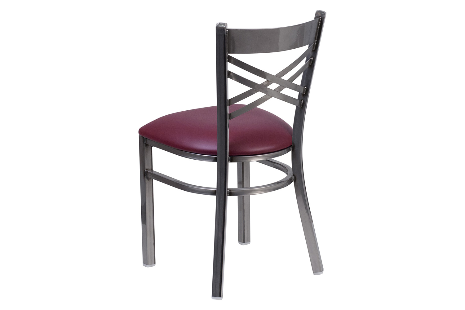 BLNK HERCULES Series Clear Coated Metal X Back Restaurant Chair with Vinyl Seat - Burgundy