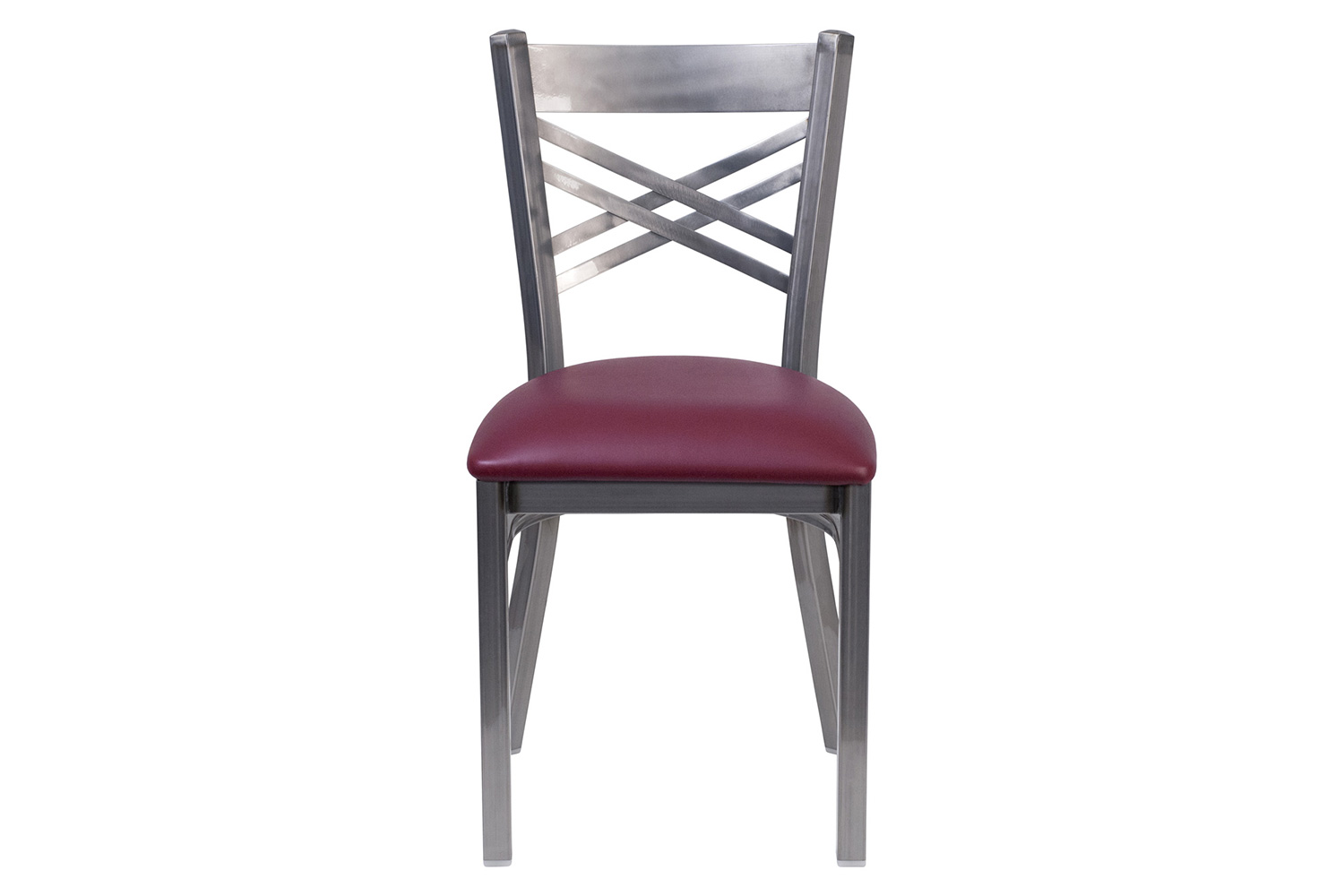 BLNK HERCULES Series Clear Coated Metal X Back Restaurant Chair with Vinyl Seat - Burgundy