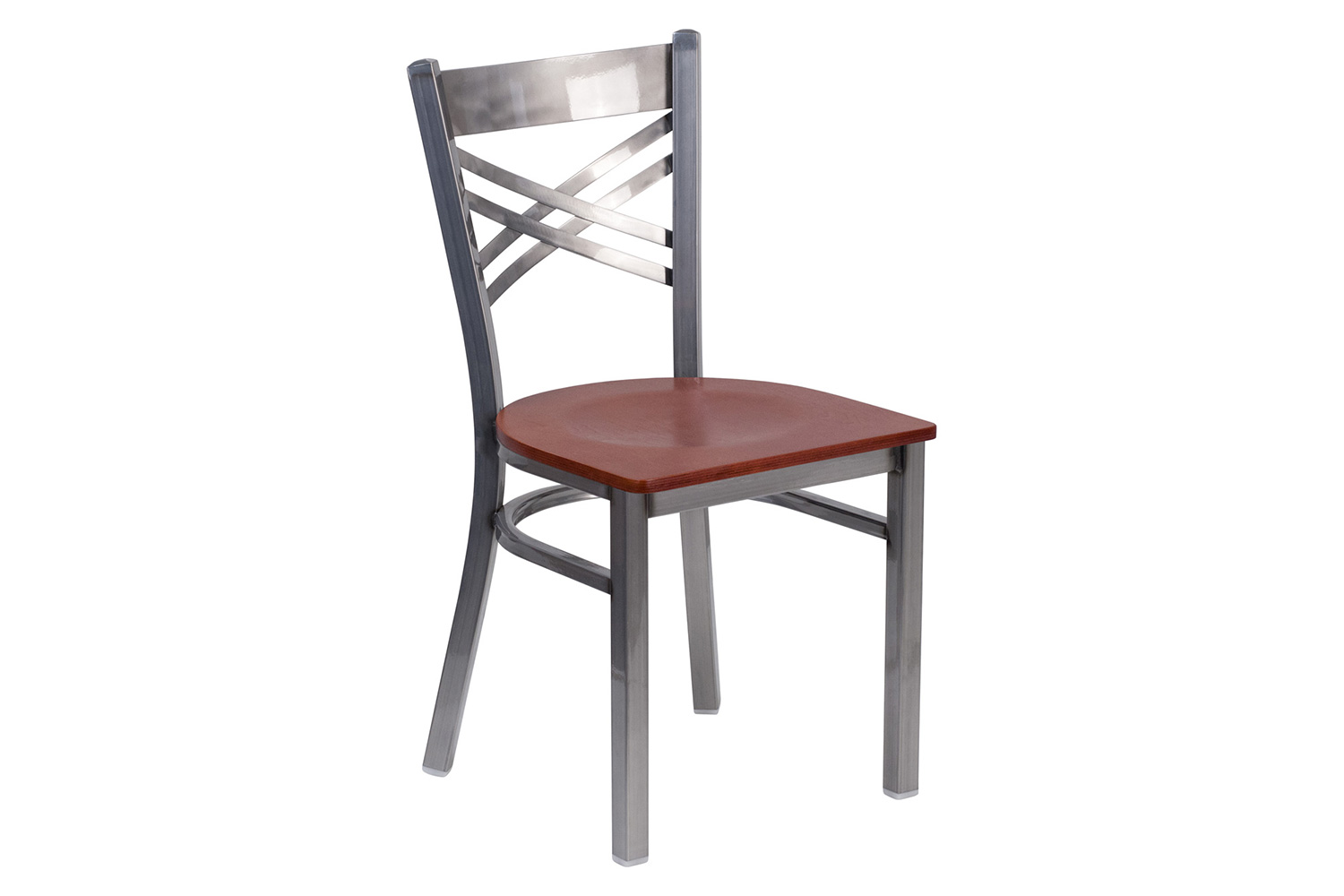 BLNK HERCULES Series Clear Coated Metal X Back Restaurant Chair with Wood Seat - Cherry