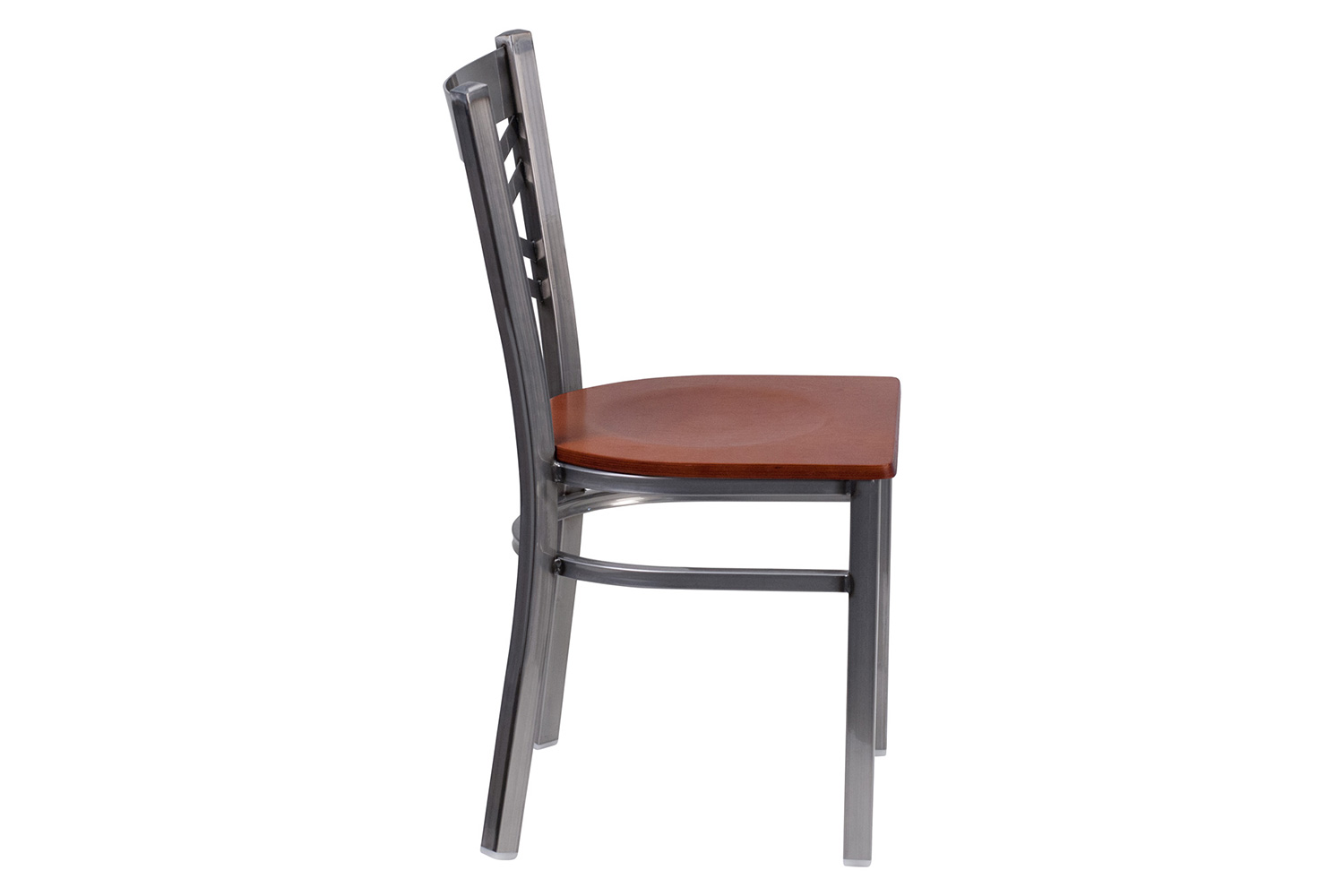 BLNK HERCULES Series Clear Coated Metal X Back Restaurant Chair with Wood Seat - Cherry